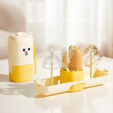 릴리픽 주방 미니 젖병 식기 건조대 세트 FREE, 옐로, 젖병거치스틱 2p + 실리콘젖병솔 2p + 세제소분통 + 스텐빨대세척솔 + 보관함