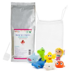 Yecomam 袋裝泡泡浴粉 草莓香+ LED玩水玩具7件組 隨機出貨+玩具收納網, 1套