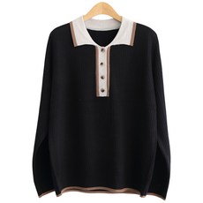 Zenith 女款長袖基本日常U領撞色翻領針織衫 n1601