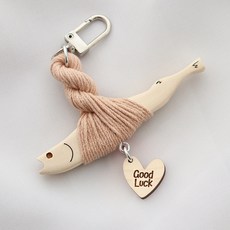 marketuniverse 避邪明太魚 明九 鑰匙圈, 1個, 米色+基本眼 好運