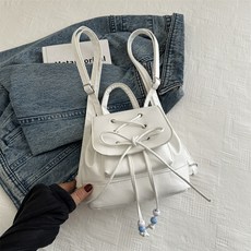 daysoy 女用綁帶蝴蝶結柔軟迷你後揹包, 白色
