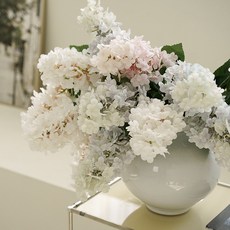 플라우스302 조화 라임라이트 유럽 목수국 센터피스, 화이트, 1개