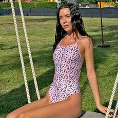 Lemon Sugar 火烈鳥豹紋V領露背泳衣 LSSV0018