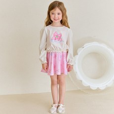 hejmini 女童甜心愛心櫻桃上衣 + 連身裙泳裝組
