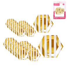 PARTYSHOW 金屬條紋盤子 25cm 金色 12入+20cm 金色 12入, 1套