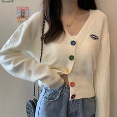 Soleil 女款多色鈕扣短版針織開襟衫