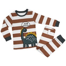 Maykids 童款印花30支彈力棉2件式長袖套裝 灰色恐龍款