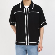 DKA 男士寬鬆版型短袖線條翻領開襟衫 E05M15_og3983