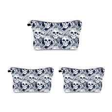 海軍藍花朵骷髏圖案化妝包 3入