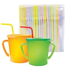 AGAFURA 2種魔法吸管杯300ml + 200p專用吸管套裝, 橘色+綠色, 1組