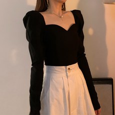 I'M MONG 女款Solami心形領泡泡袖現代風襯衫