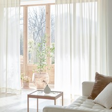 View House 米白色雪紡素色掛鉤式客廳窗簾 2入 中型, 象牙白