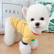 寵物刺繡條紋連身衣 DT038, 黃色