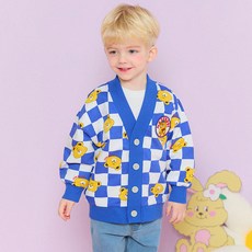 HEJMINI 童款圓滾小熊圖案棋盤格紋針織外套