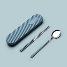 PUKO Bane 餐具餐具盒組, 鈷藍色, 筷子 + 湯匙 + 餐具盒