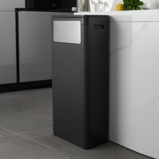 大容量雙開兩門薄型容器廚房垃圾桶, 1個, 摩登黑