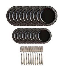 SSGSSAK 多用途派對盤 黑天鵝款 XL號 10入+M號 10入+叉子 10入組, 1套