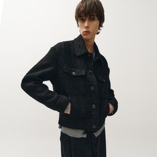 noirer 男士時尚粗花呢卡車司機夾克