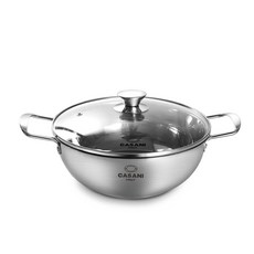 CASANI 電磁爐適用Libetto系列雙耳淺湯鍋+玻璃鍋蓋, 單色, 26cm