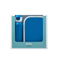MEPAL 兒童水壺餐盒組, 方便拿取分隔式設計, 附小叉子, 可洗碗機使用, 0% BPA, 水瓶400ml, 耐熱70°C, 藍, 1組, 水壺+餐盒