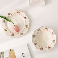 이우아여사 프로방스의 오후 빈티지 플레이트 세트, 1개, 피치 깊은볼 15 cm + 접시19 cm, 혼합색상