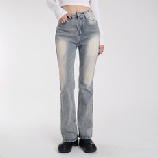 힙앤핏 여성용 빈티지 샌드워싱 부츠컷 청바지 숏