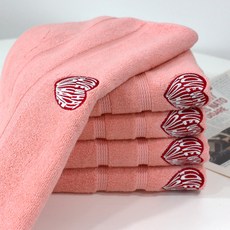 SOFT TOUCH 愛心刺繡毛巾 160g 棉紗, 5個, 粉紅色