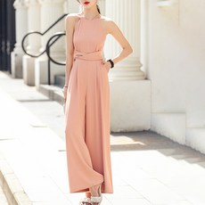 ViVEMO 女款掛脖削肩蝴蝶結綁帶連身寬褲 00140