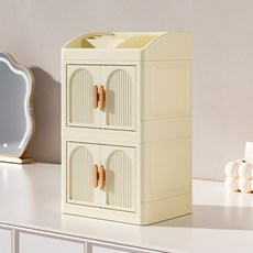 soonZAM 雙門式可折疊桌上型收納盒, 象牙白, 1個