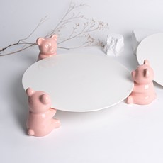 小熊蛋糕架 底座 圓形2號 + 小熊3件組, 粉紅色, 1套