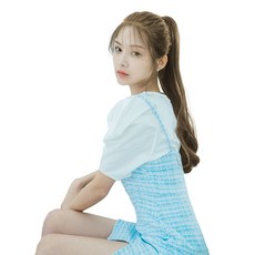 GabalNara 女性用迷你髮夾式馬尾局部假髮 法式大波浪 60cm, 卡其棕, 1個