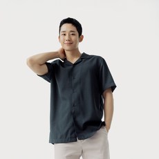 Mind Bridge 男款素色翻領寬鬆短袖襯衫 MVWS3110