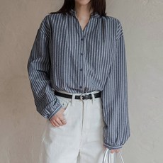 여성용 투셔링 링클프리 차이나 스트라이프 셔츠