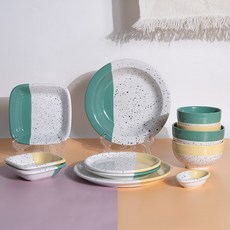 Ardin France Essential 兩人韓式餐具組 12件組, 森林綠 + 草原黃, 12件, 1套