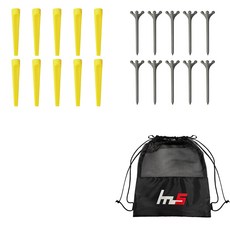 NAYASTYLE 塑膠高爾夫長球座 黃色 10入 + ABS 高爾夫長球座 灰色 10入 + 收納袋套組 GFYP-185-3 172-4PU, 混色