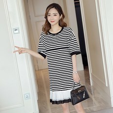孕婦條紋短袖連身裙