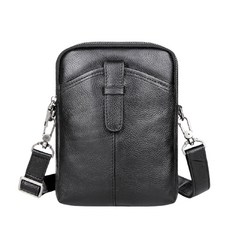 男款皮革斜肩包, 黑色的