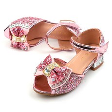 Luluche女童蝴蝶結公主寶石跟涼鞋