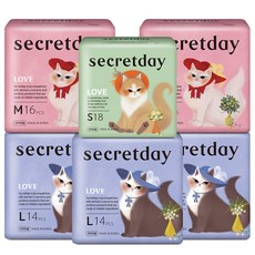 secretday Love蝶翼型衛生棉 大(29cm) 14片入 3包+中(24.5cm) 16片入 2包+小(21cm) 18片入, 1組