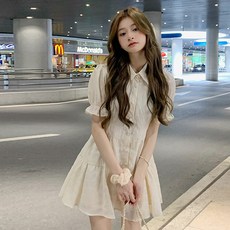 PEONIST Polo領泡泡袖迷你連身裙, 單一顏色