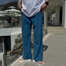 Meosidda 涼感亞麻單褶寬版鬆緊長褲