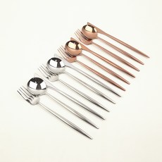 몽블랑 로얄 디아망 4인 양식 커트러리 세트, 실버, 로즈골드, 1세트, 디너나이프 2종 x 2p + 디너스푼 2종 x 2p + 디너포크 2종 x 2p