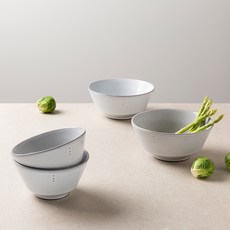 韓國陶瓷 Conte du Jour 飯碗 4 件裝, 2種米飯碗+2種麥片碗, 白色, 灰色
