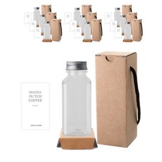 方形冷萃PET空瓶 250ml x 10入 + 鋁製銀色瓶蓋 10入 + N3S貼紙 10入 + 盒子 10入 套組, 1套