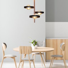 WONHA 餐桌燈 居家裝飾 直付式3燈 X6771-3, 黑色 + 玫瑰金