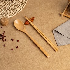 옻칠 나무 수저 세트, 베이지우드, 1세트, 숟가락 + 젓가락