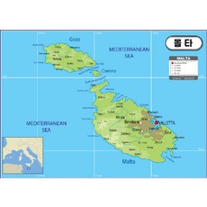 Map.Come 馬耳他地圖地形塗層 110 x 78cm, 1個