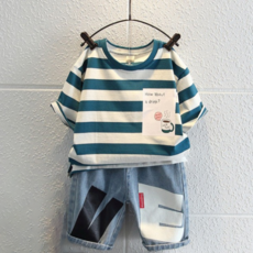 兒童條紋短袖T恤 VE牛仔褲套組