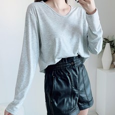 이지스튜디오 여성용 통기성 라인데일리 브이넥 여리 긴팔 티셔츠