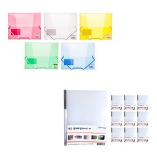 ECO Chungwoon 多色透明X形固定帶文件夾 A4 5入+抽桿文件夾 8mm A4 10入, 隨機發送（透明X波段文件），透明（圓形聊天文件）, 1套